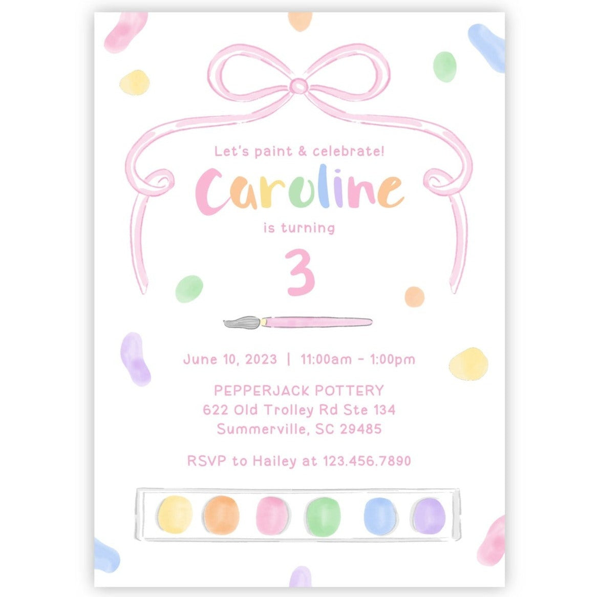 Art Birthday Party invitation watercolor painting 2024 party