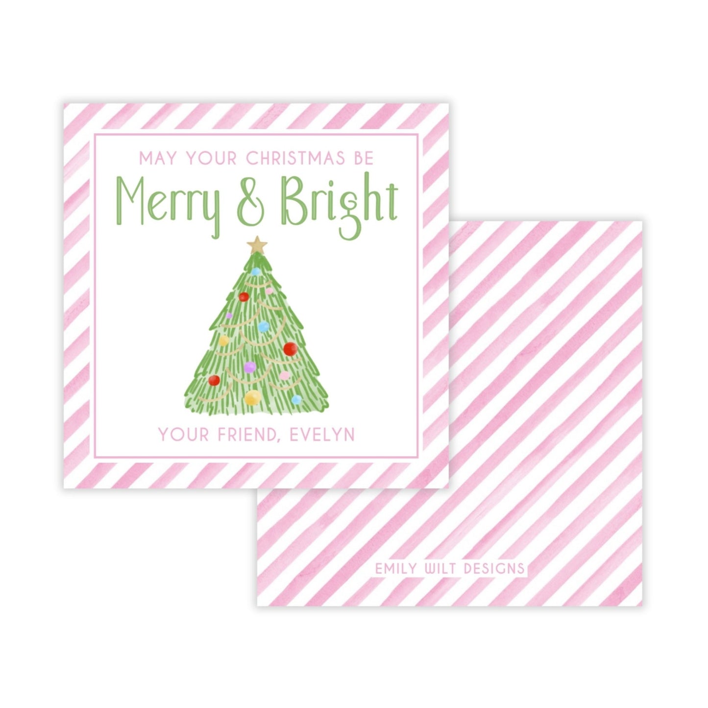 Kids Christmas Gift Tag - Merry and Bright (Pink)