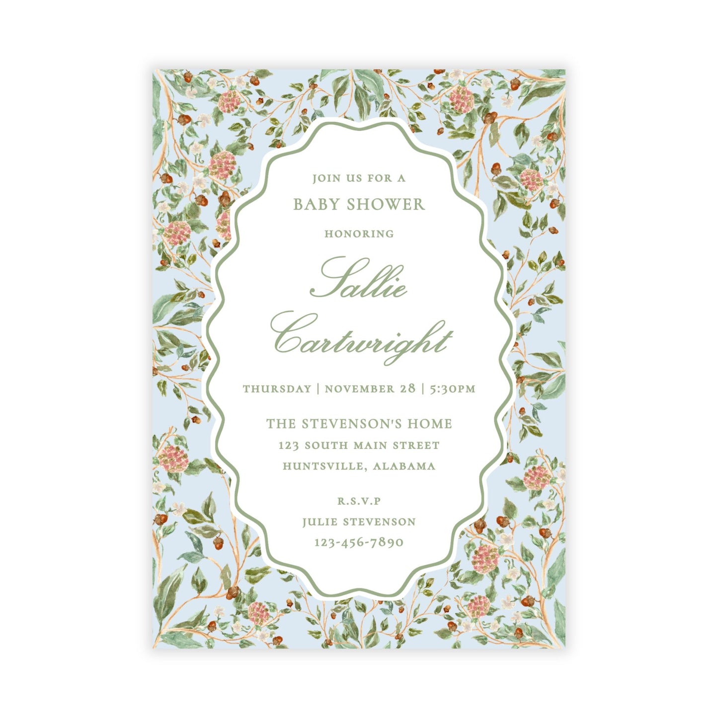 Winter Chinoiserie Baby Shower Invitations - Blue