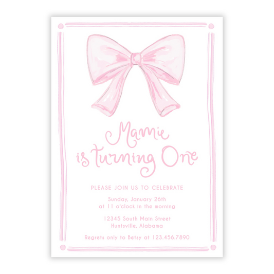 Pink Bow First Birthday Invitations