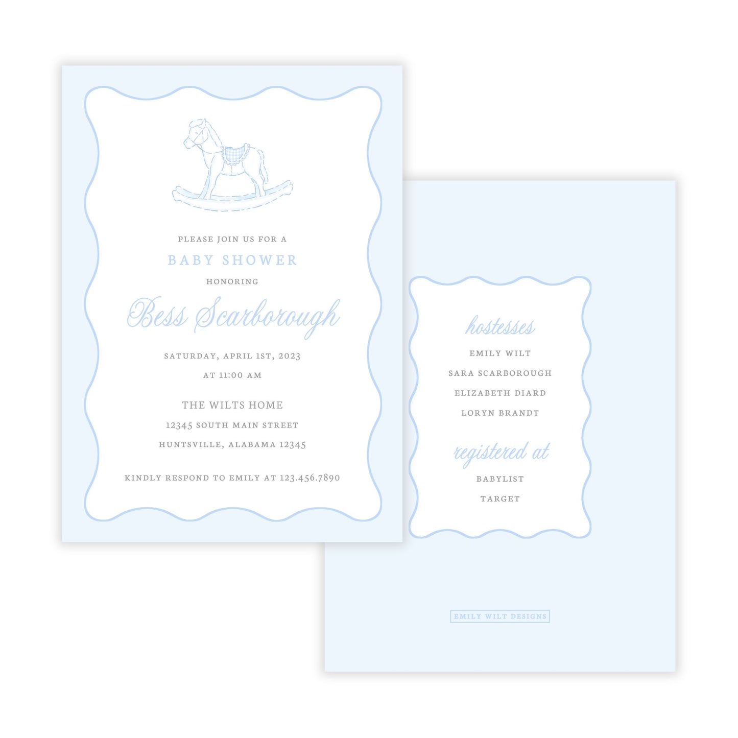 Rocking Horse Baby Shower Invitations - Blue