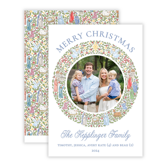 Christmas Photo Card - Festive Nativity (Wreath)