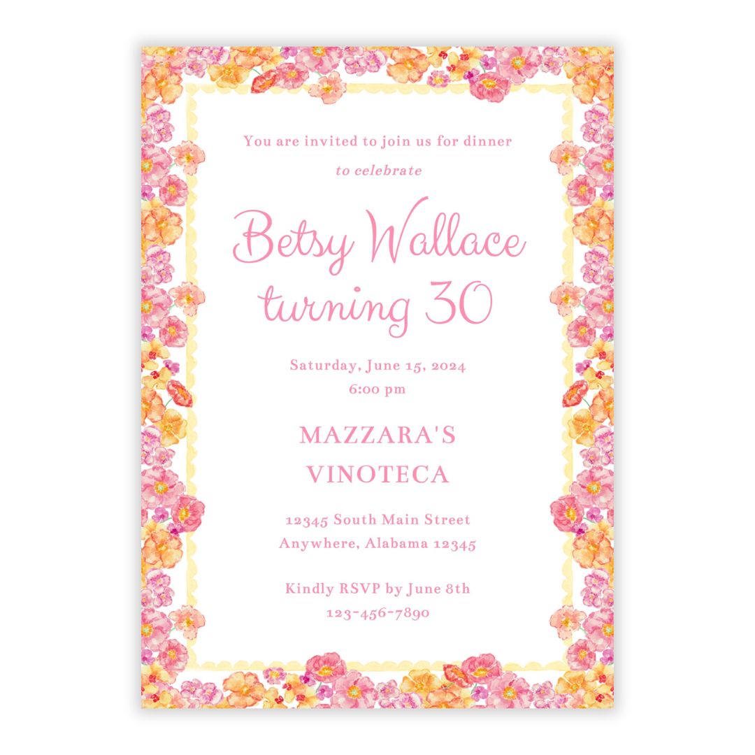 Bright Floral Birthday Invitation