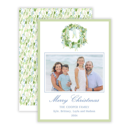 Christmas Photo Card - Luxe Noël (Wreath) (Landscape Photo)