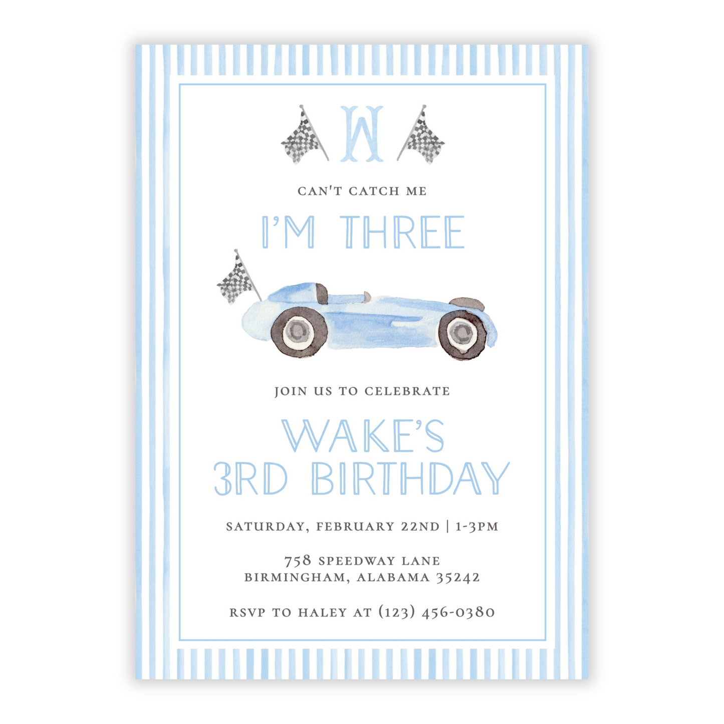 Race Car 3rd Birthday Invitations