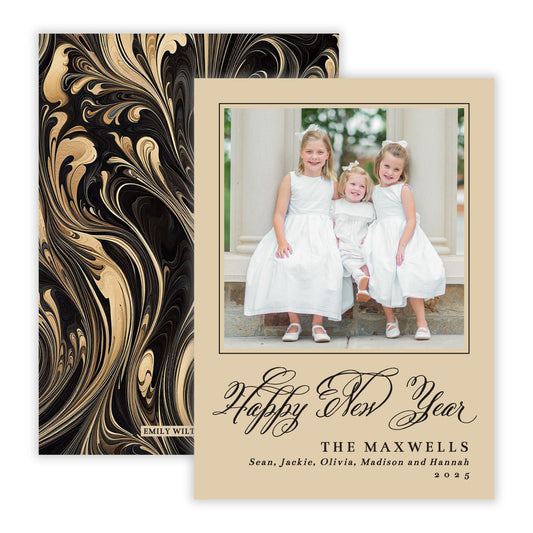 Christmas Photo Card - Marbled Merriment, New Year (Portrait)