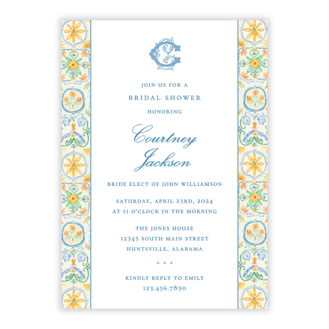 Mediterranean Tile Bridal Shower Invitations