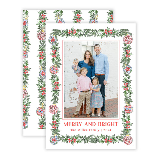 Christmas Photo Card - Ornamental Holly (Portrait)