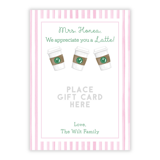 PRINTABLE Teacher Gift Card Holder - Coffee, Pink