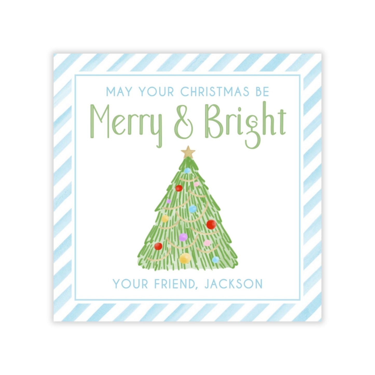 Kids Christmas Gift Tag - Merry and Bright (Blue)