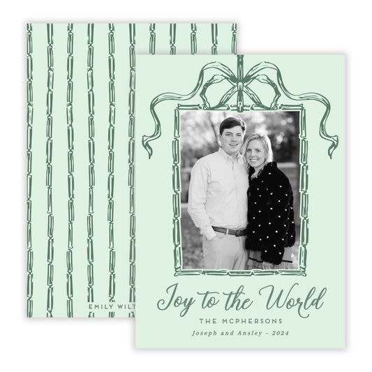 Christmas Photo Card - Bamboo Bow Frame, Green (Portrait Photo)