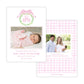 Birth Announcement Photo Card - Monogrammed Wreath, Pink (Portrait)