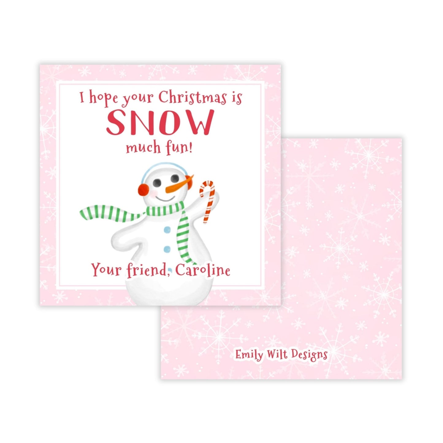 Kids Christmas Gift Tag - Snow Much Fun (Pink)