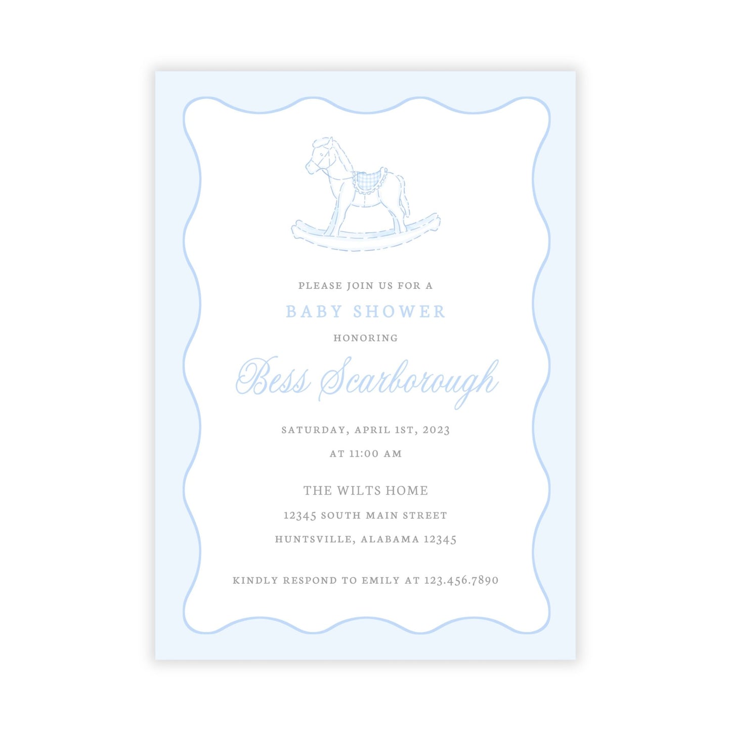 Rocking Horse Baby Shower Invitations - Blue