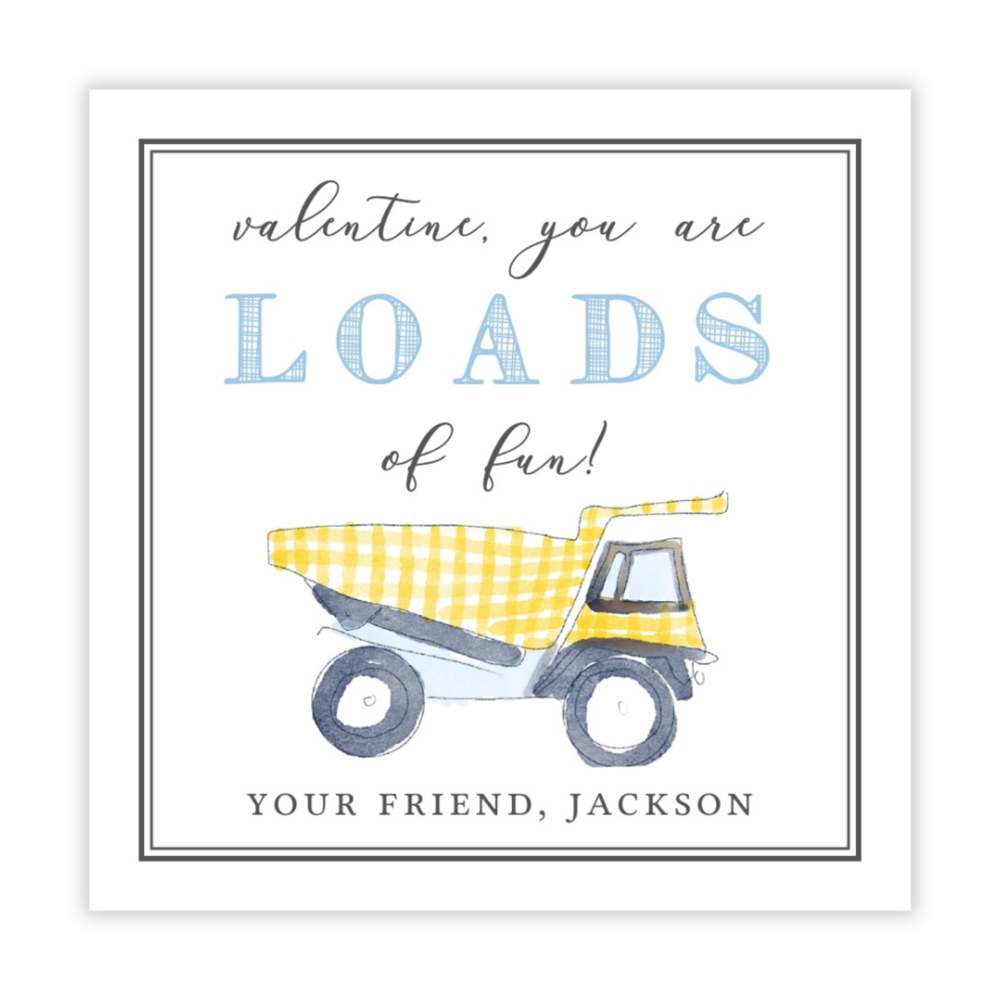 Gingham Dump Truck Valentine