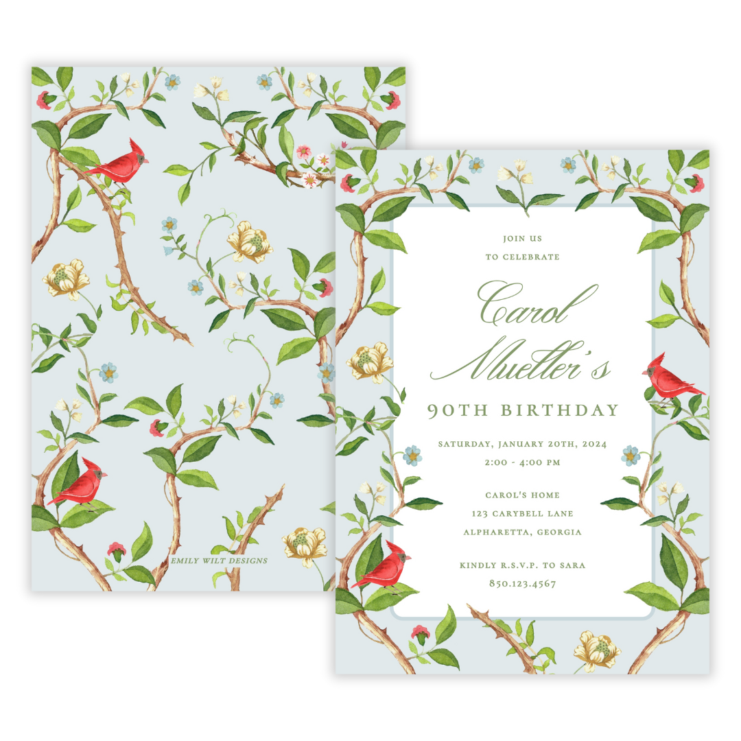 Cardinal Chinoiserie Birthday Invitations