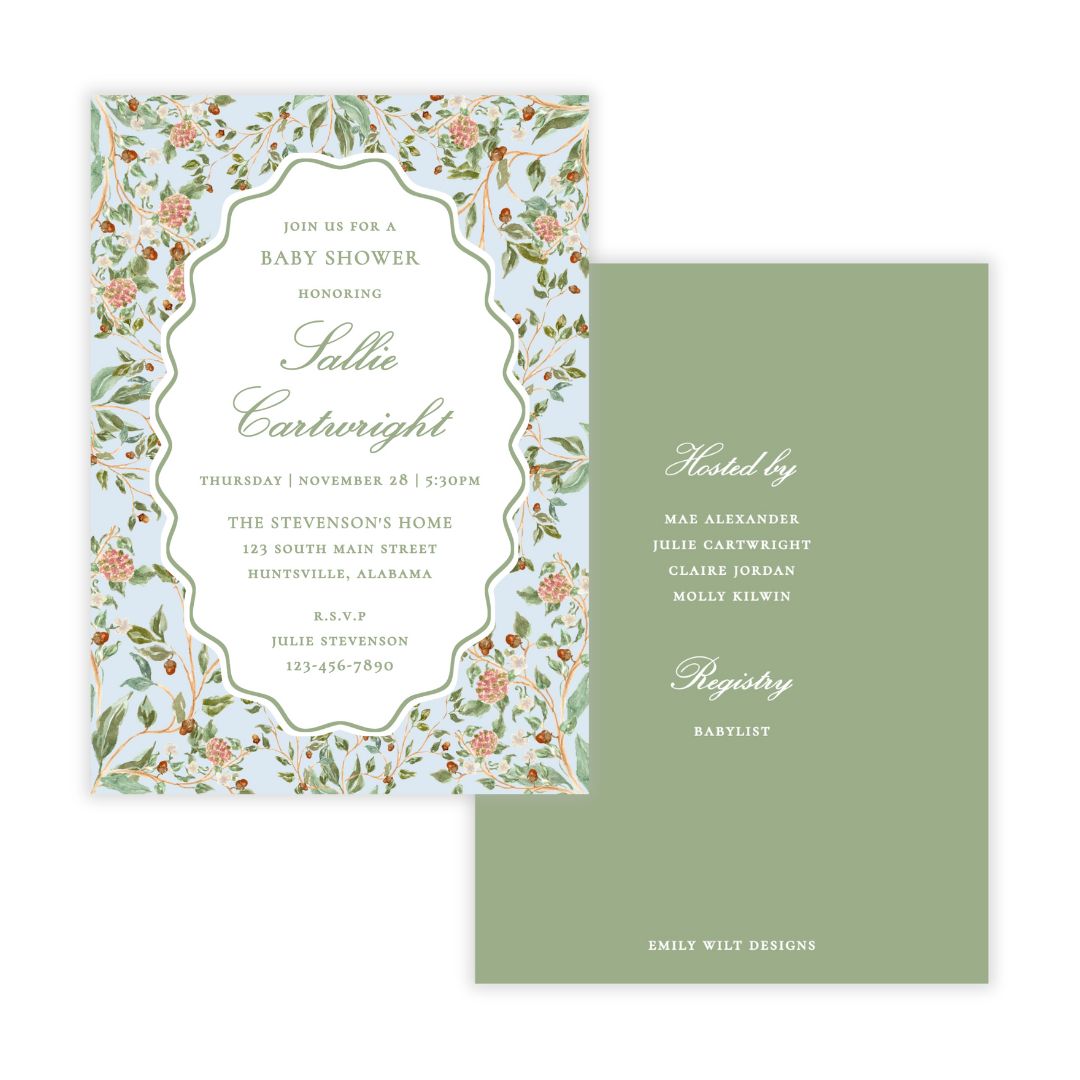 Winter Chinoiserie Baby Shower Invitations - Blue