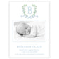 Birth Announcement Photo Card - Laurel Leaf Crest, Blue (Portrait)