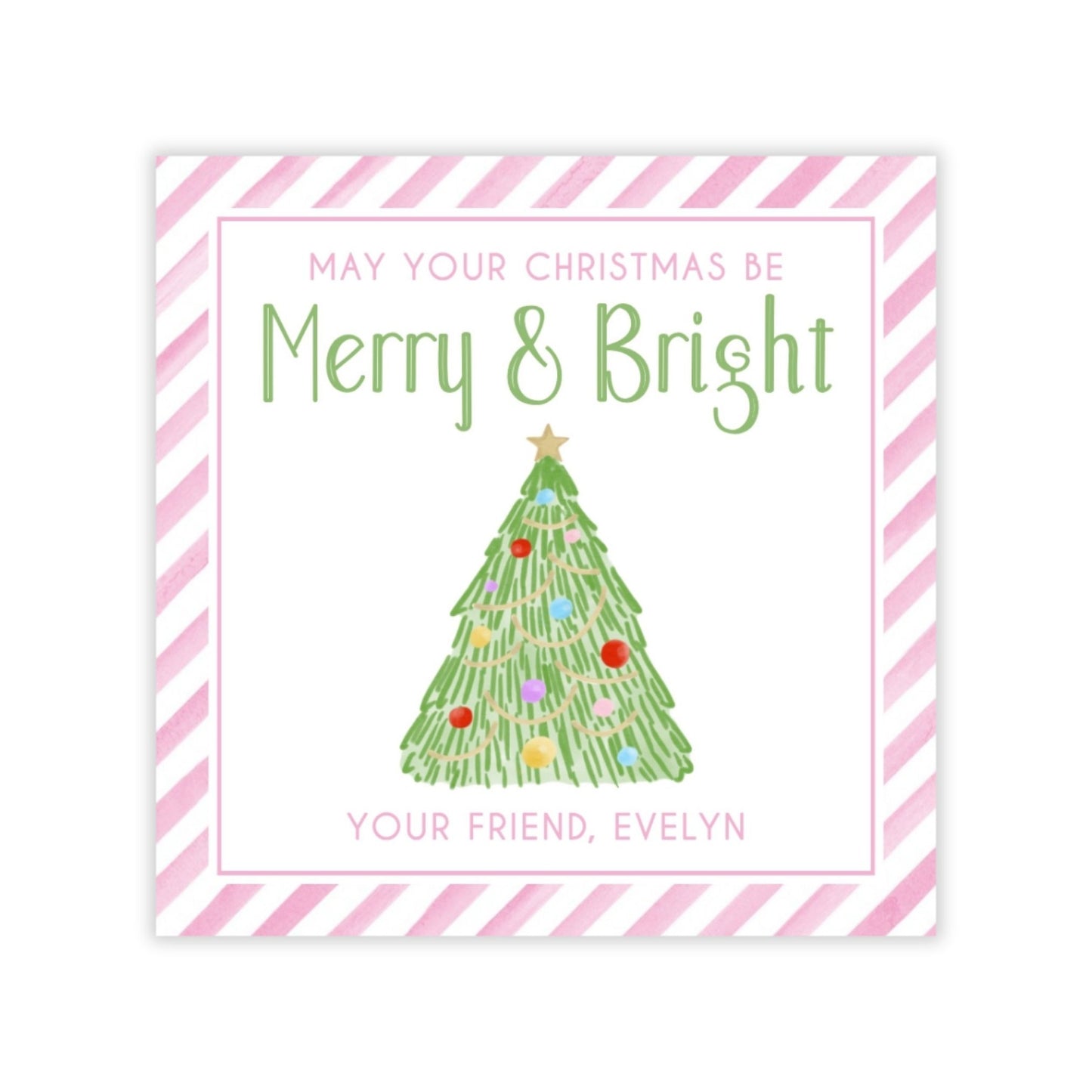 Kids Christmas Gift Tag - Merry and Bright (Pink)