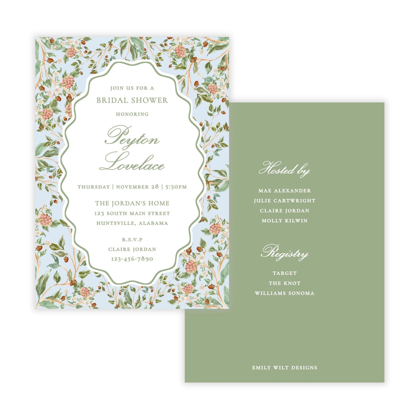 Winter Chinoiserie Bridal Shower Invitations - Blue