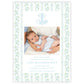 Birth Announcement Photo Card - Floral Vine Pattern, Blue (Portrait)