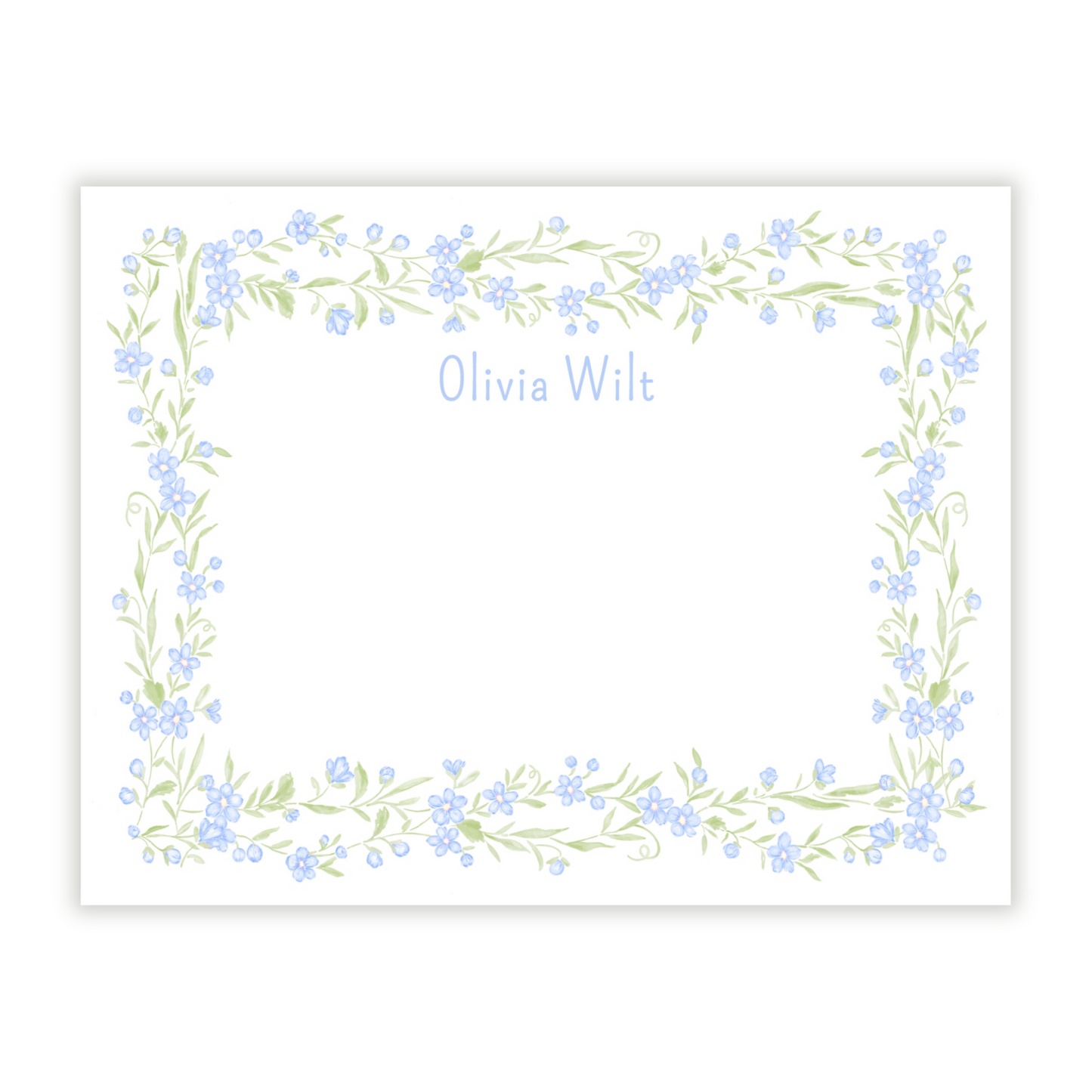 Blue Floral Vine Personalized Note Cards
