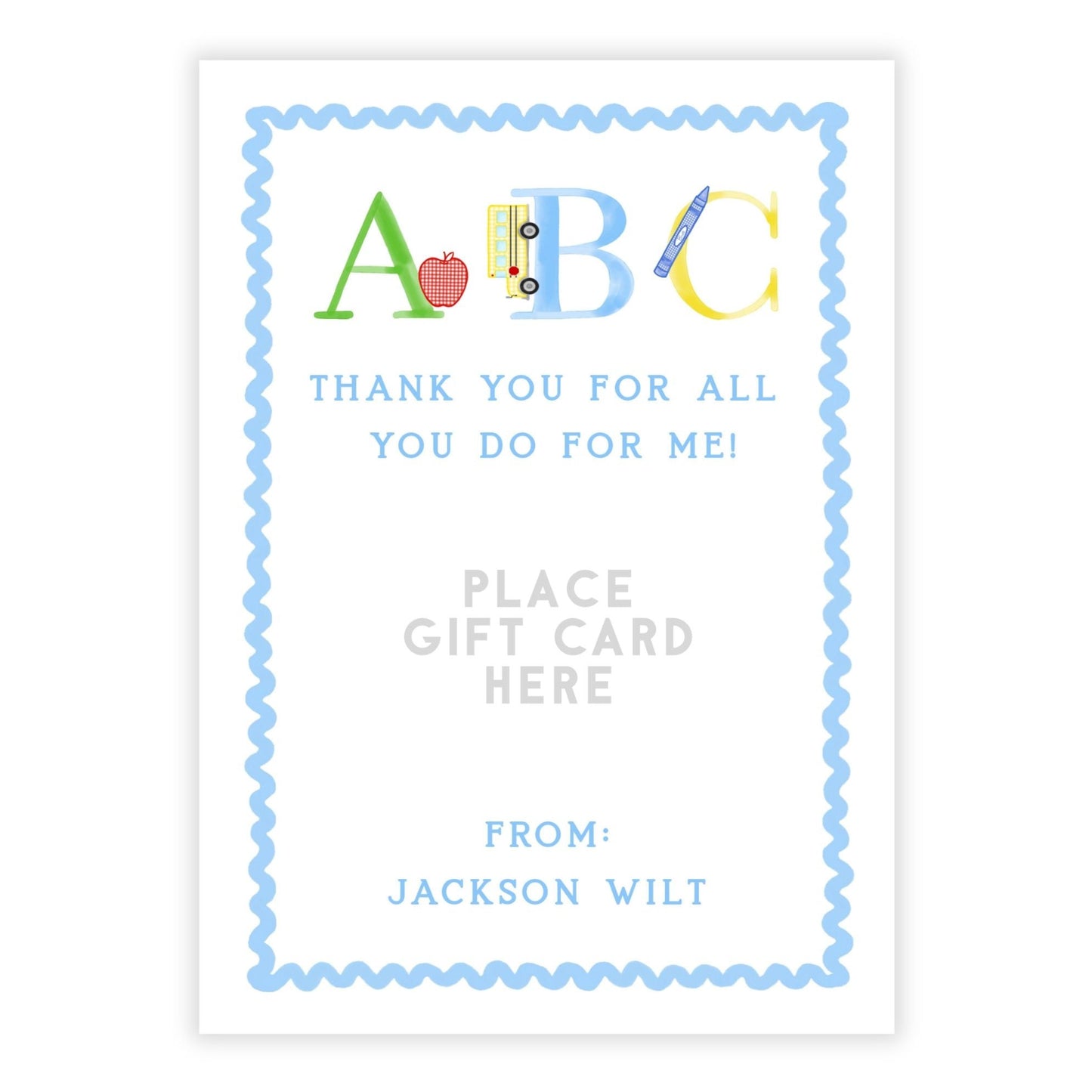 PRINTABLE Teacher Gift Card Holder - ABC, Blue