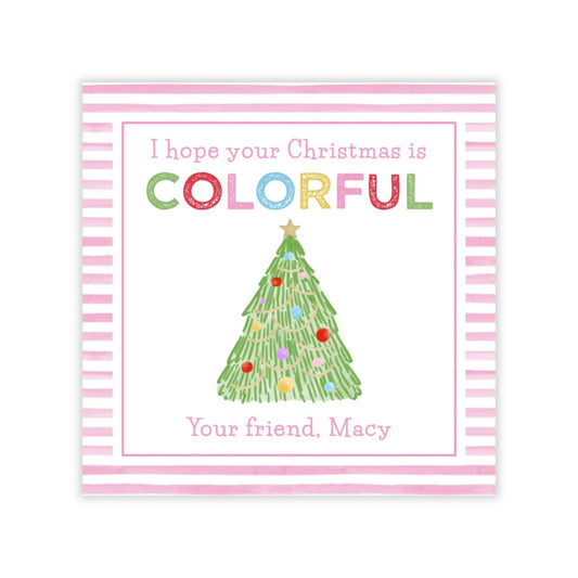 Kids Christmas Gift Tag - Colorful Christmas (Pink)