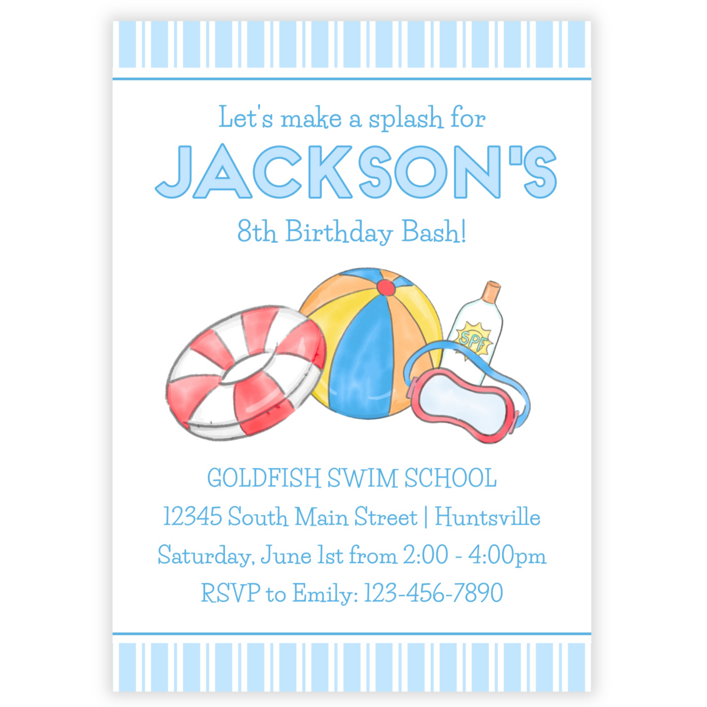 Pool Party Invitations - Blue