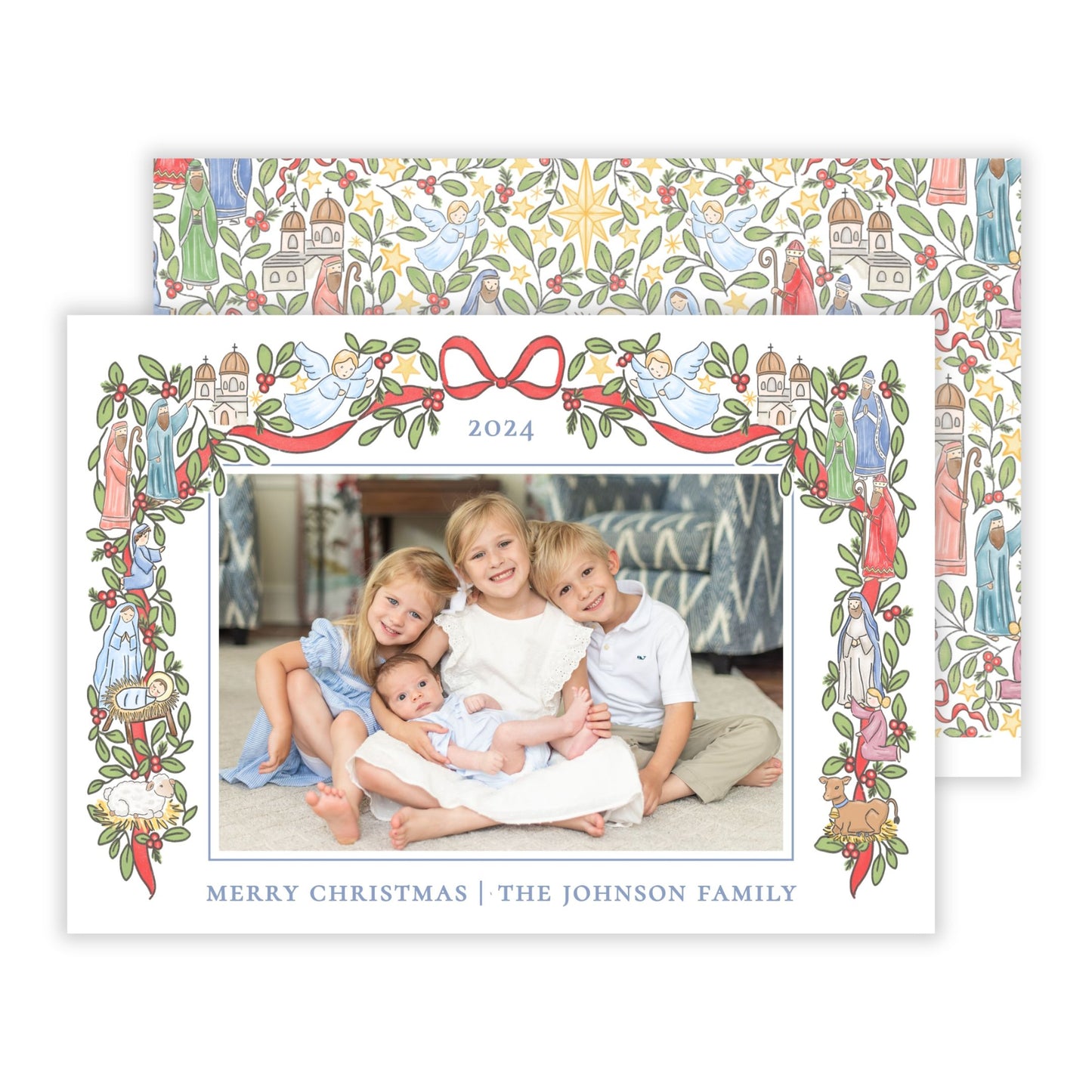 Christmas Photo Card - Festive Nativity (Garland) (Landscape)