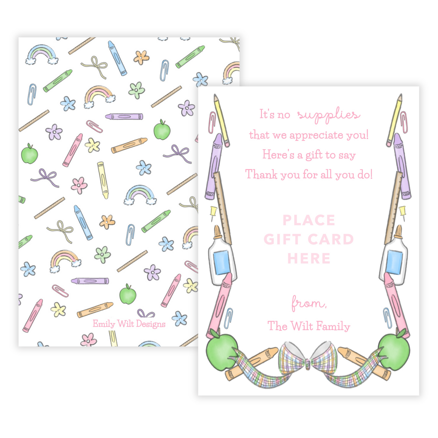 PRINTABLE Teacher Gift Card Holder - Pastel School Supplies, Pink