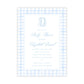 Gingham Monogrammed Baby Shower Invitations - Blue