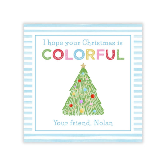 Kids Christmas Gift Tag - Colorful Christmas (Blue)