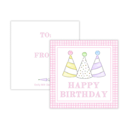 Set of 6 Gift Tags - Birthday Party Hats (Pink) - READY TO SHIP