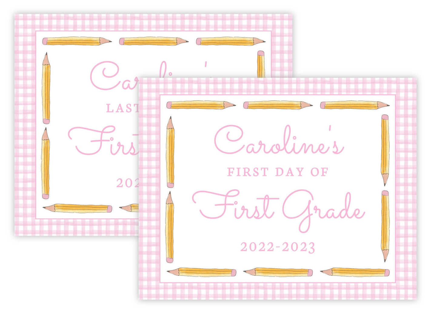 Personalized First and Last Day of School Sign - Yellow Pencils (Pink)