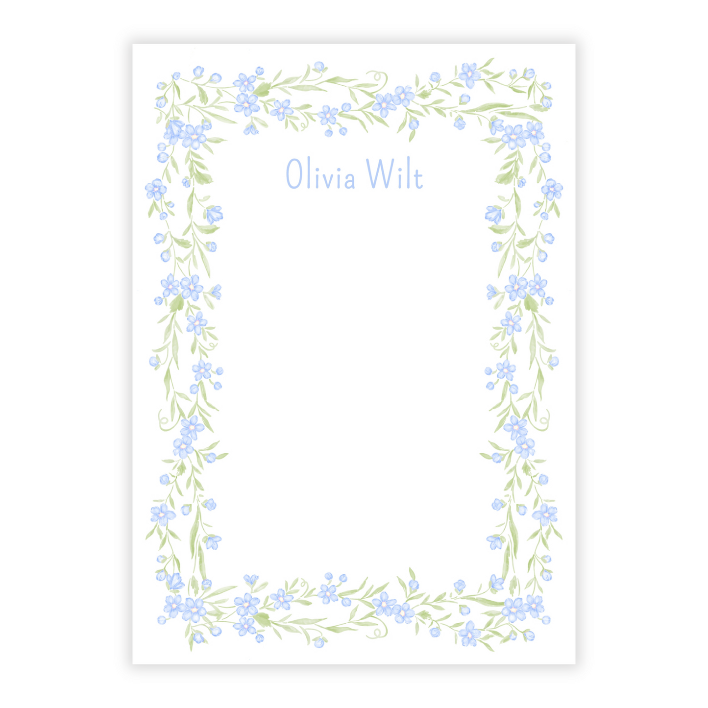 Blue Floral Vine Personalized Notepad