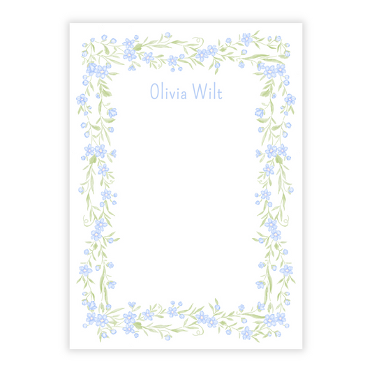 Blue Floral Vine Personalized Notepad