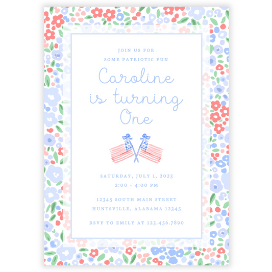 Floral 4th of July First Birthday Invitation