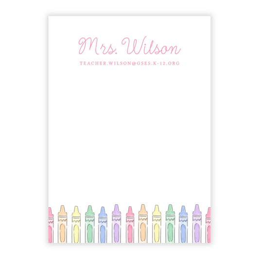 Pastel Crayons Personalized Teacher Notepad