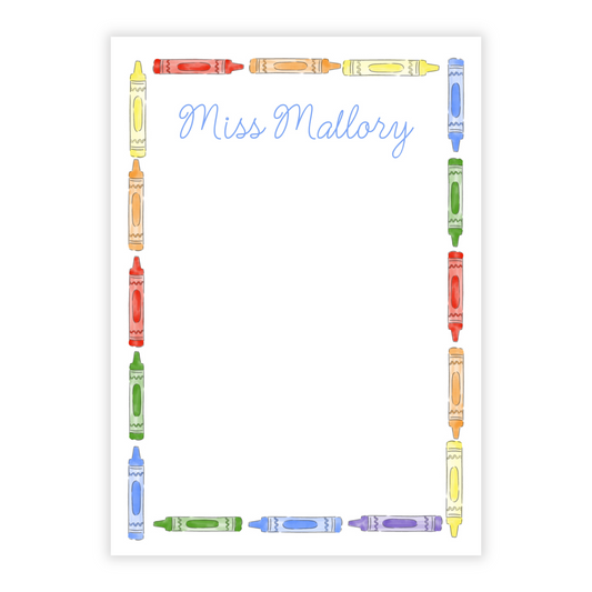 Primary Crayon Frame Personalized Teacher Notepad