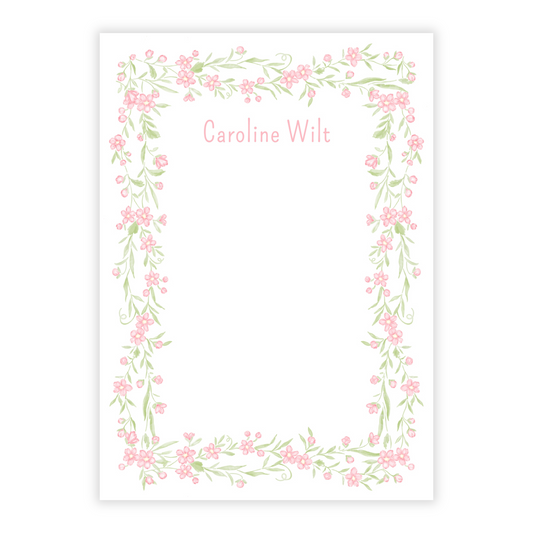Pink Floral Vine Personalized Notepad