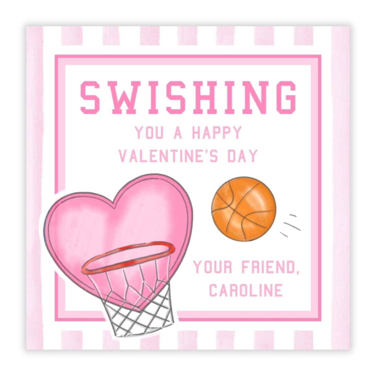 Basketball Valentine, Swishing (Pink)