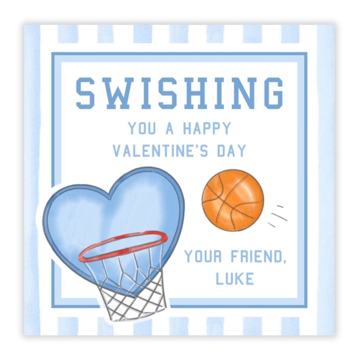 Basketball Valentine, Swishing (Blue)