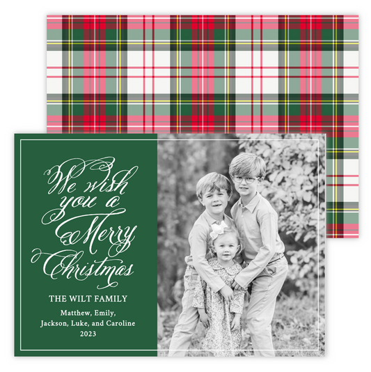 Christmas Photo Card - Tartan Calligraphy (Portrait Photo)