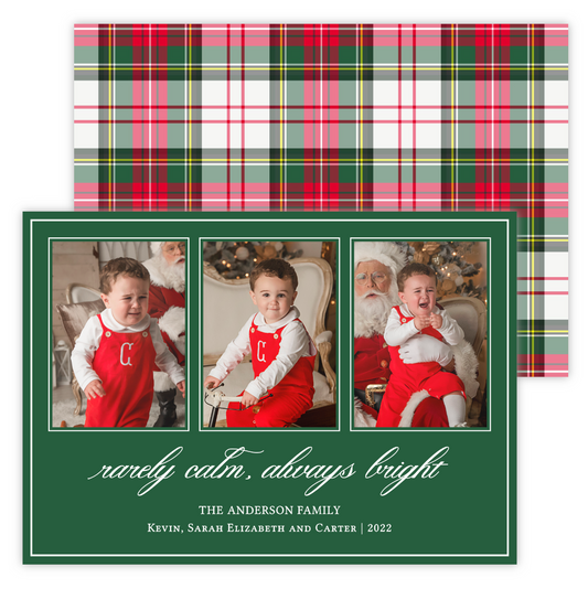 Christmas Photo Card - Tartan Calligraphy (3 Photos)