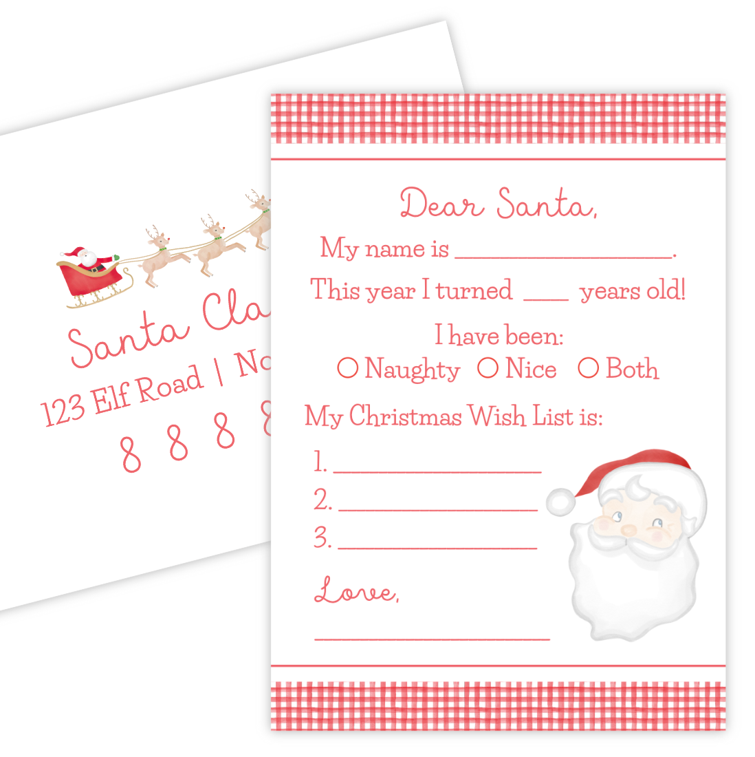 Letter to Santa with Addressed Envelope (5x7) - READY TO SHIP