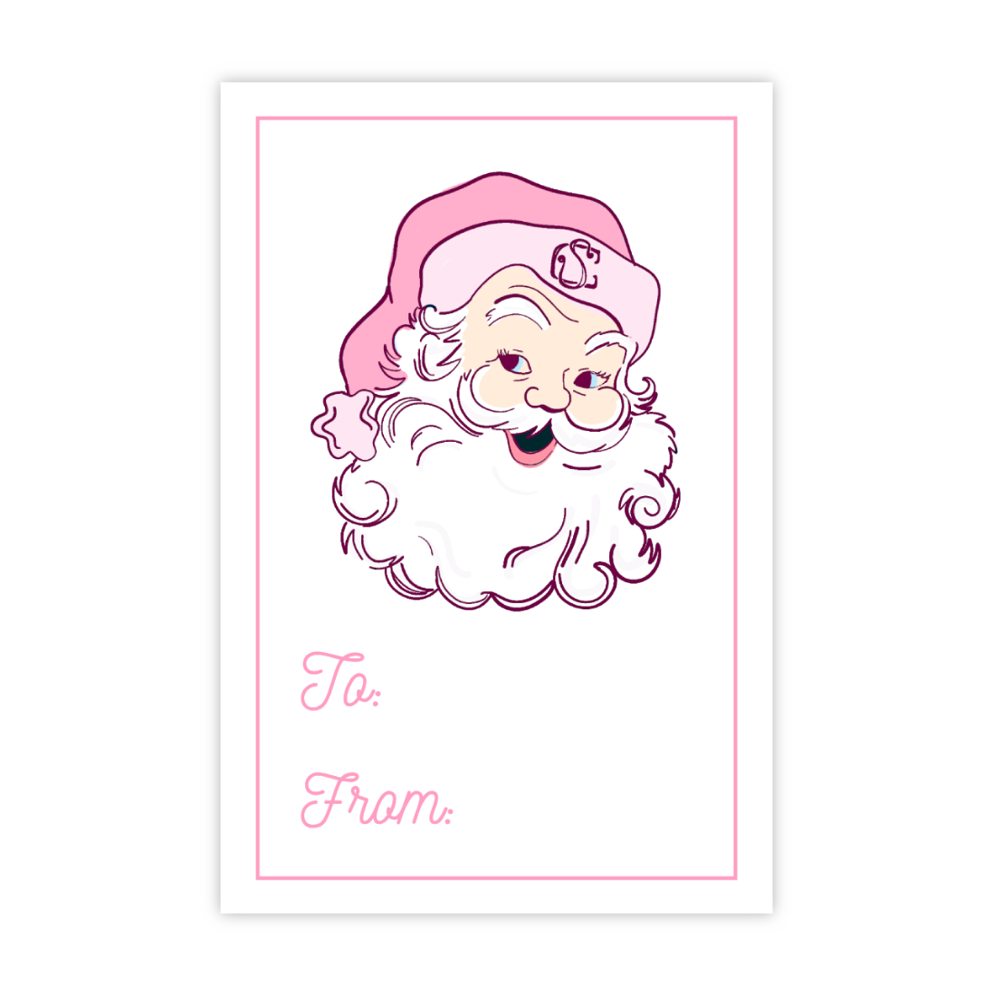 Holiday Gift Stickers (Sheet of 12) - Vintage Santa, Pink - READY TO SHIP