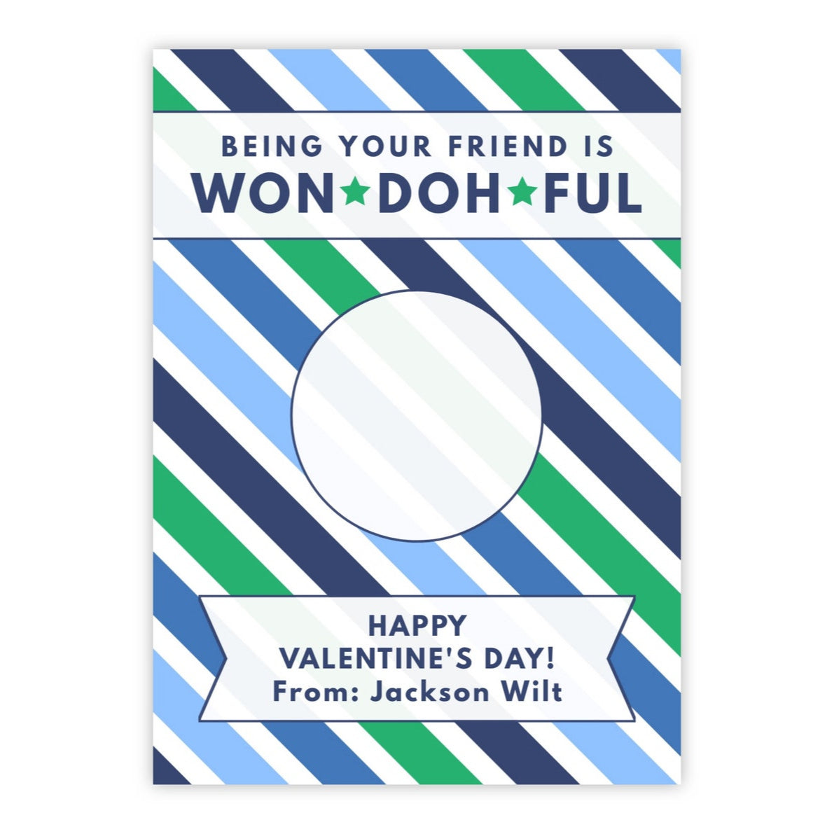 Blue and Green Stripe Doh Valentine Cards