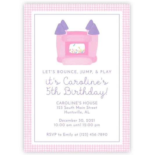 Bounce House Birthday Party Invitations - Pink