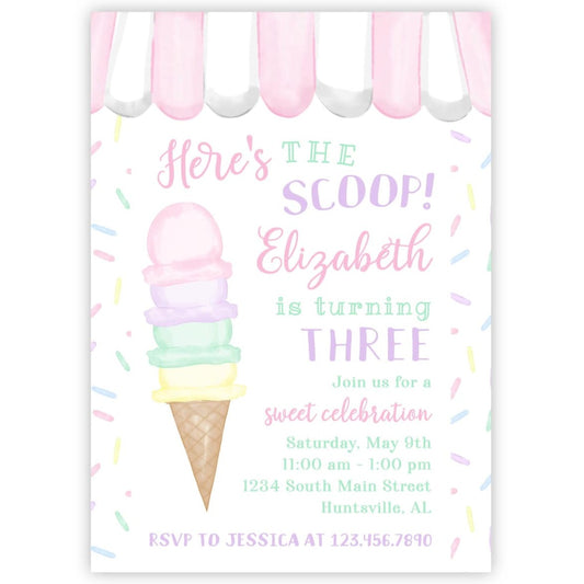 Ice Cream Birthday Party Invitations - Pink